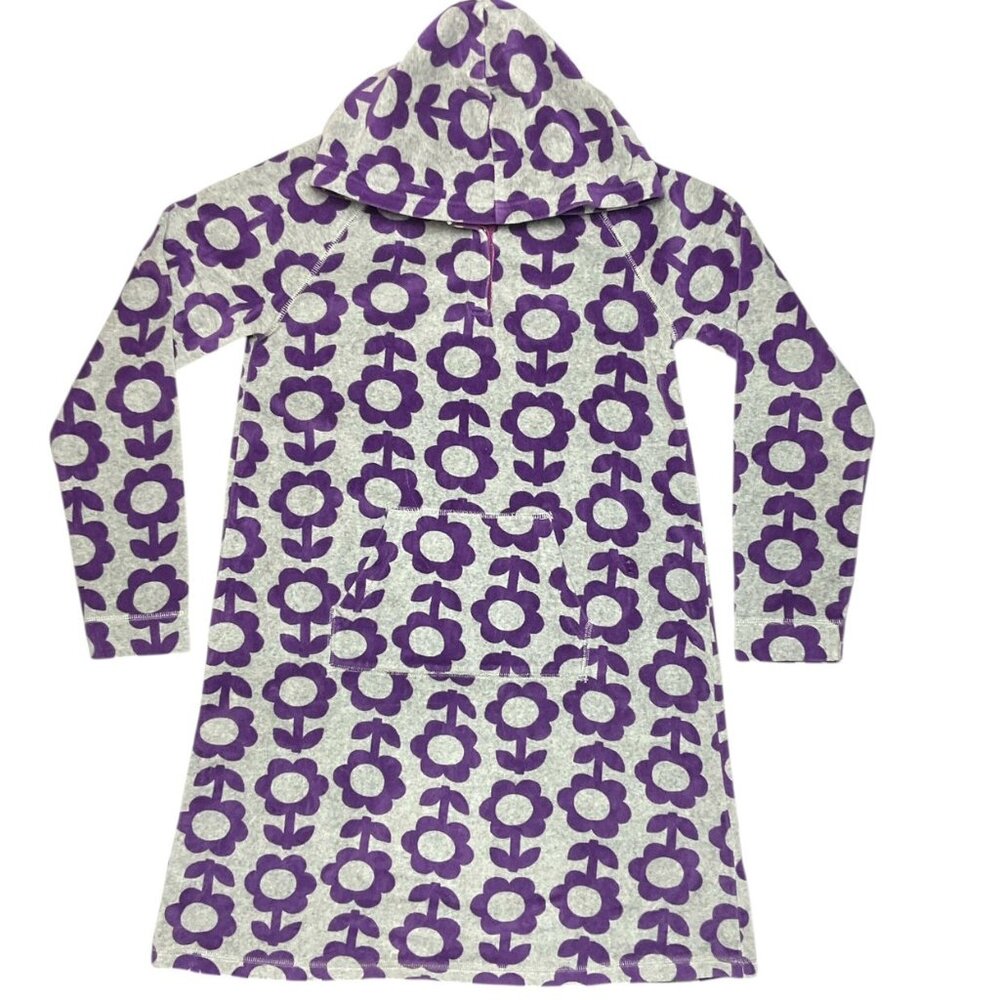 Mini Boden Velour Floral Hoodie Dress Purple Gray 13-14